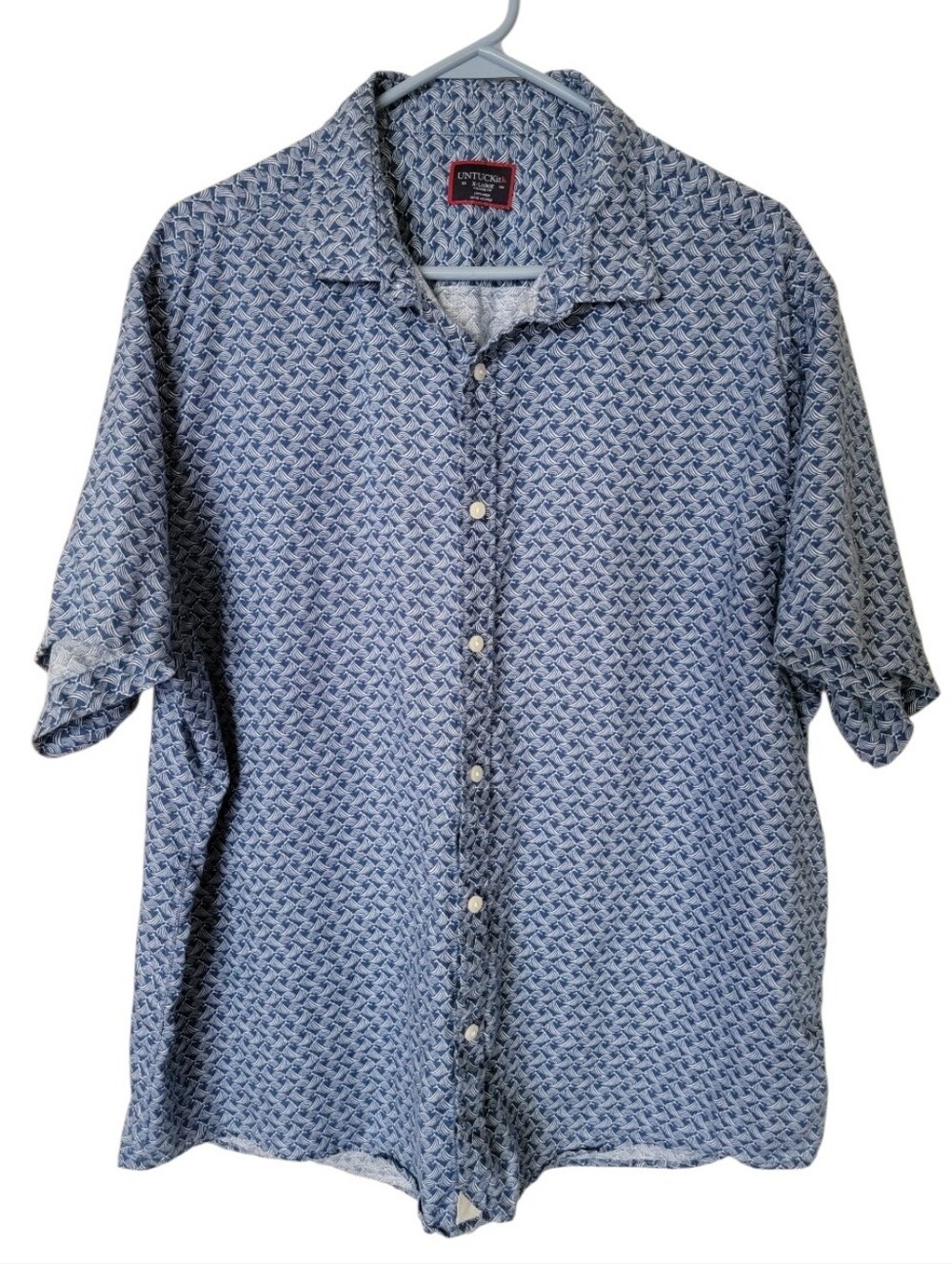 NWOT UNTUCKit Silineo Linen Short Sleeve Shirt Blue Wave Print Men's